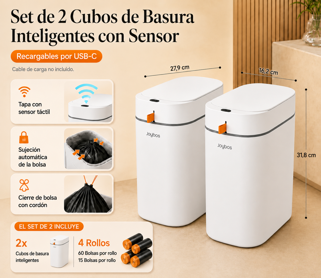 Klyn™ — Cubo de Basura Inteligente con Succión y Apertura Automática